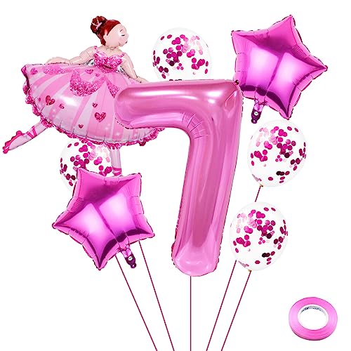 Weenkeey 7 Jahre Ballett Geburtstag Deko Große Ballerina Luftballon 7. Geburtstag Ballett Folienballon Rosa Zahl 7 Luftballon für Mädchen Geburtstag Party von Weenkeey