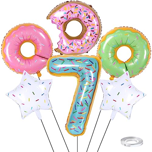 Weenkeey 7 Jahre Donut Geburtstag Dekor Große Donut Folienballon 7. Geburtstag Krapfen Luftballon Zahl 7 Luftballon für Junge Mädchen Geburtstag Party von Weenkeey