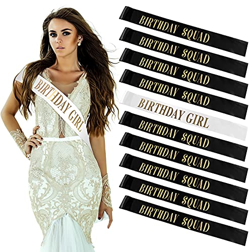 10 Stück Geburtstag Mädchen Schärpe Geburtstag Squad Schärpe Queen Schärpe Geburtstag für Mädchen Frauen Geburtstag Party Supplies Schwarz und Gold, Weiß und Gold von Weewooday