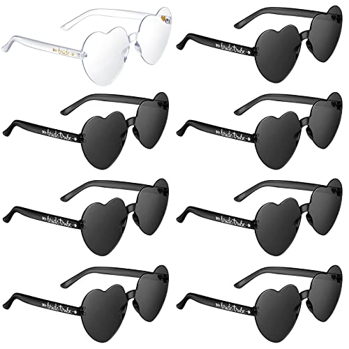 Weewooday 8 Stück Braut Sonnenbrillen Team Braut Herz Brillen Transparent und Farbig Herzförmig Spassbrillen Randlos Partybrillen JGA Brillen Set für Junggesellinnenabschied (Transparent, Schwarz) von Weewooday