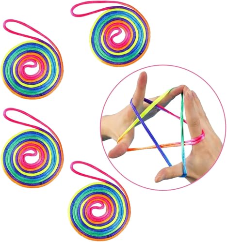 4 Stück Fingertwist Fadenspiel Fingerspiel, Finger Twist Spiel, Rainbow Rope, Flexibles Fadenspiele für Kinder, Fadenspiel ab 8 Jahre für Kindergeburtstag, Advent, Weihnachten Schultüte Geschenk von Wefaly