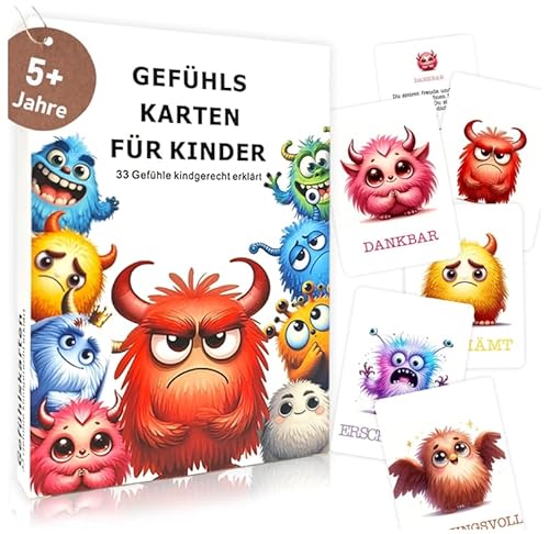 Gefühlskarten für Kinder, pädagogisch wertvoll, 32 Gefühlsmonster Karten Erklärungstexte, Für Kindergarten & Grundschule, Sozial-emotionale Entwicklung fördern von Wefaly