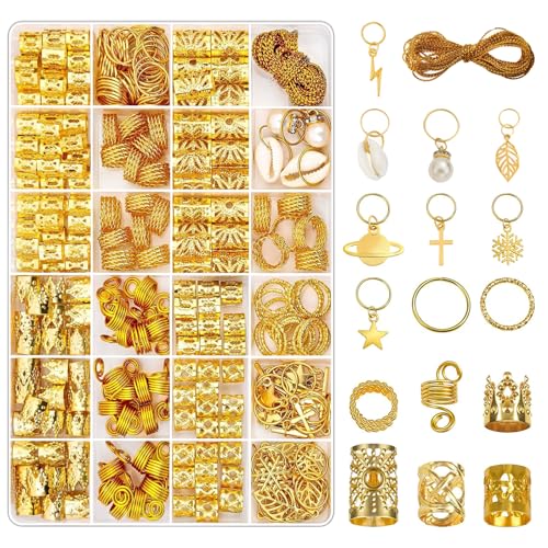 Haarschmuckfür Zöpfe, Haarschmuck für Dreadlocks Dreadlocks Schmuck Klipsen Loc Schmuck für Haar Verstellbar Haarperlen Zum für Männer Frauen Mädchen und Jungen (Gold 259 Stück) von Wefaly