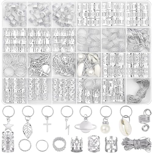 Wefaly 259 Stück Haarschmuck Set - Silberschmuck, Manschetten, Clips, Charms, Zopfringe, Dreadlocks von Wefaly
