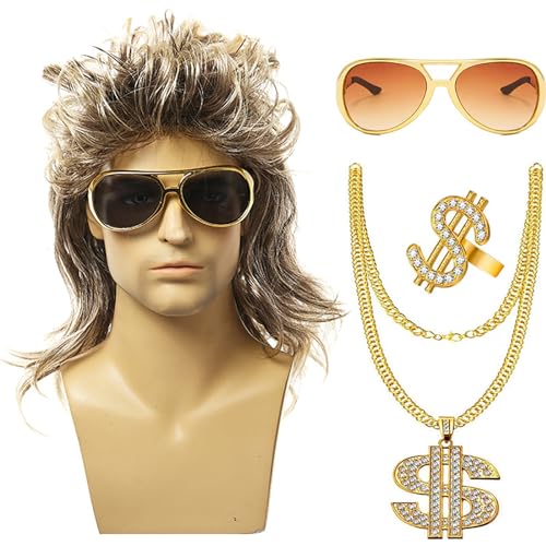Wegiwuca 80er Jahre Curly Rock Perücke Halskette Sonnenbrillen Hippie Kostüm Set Kostümzubehör Halloween Dress Requisiten Für Partys Wegiwuca 80er Jahre Curly Rock Perücke Halskette Sonnenbrillen Hippie Kostüm Set Kostümzubehör Halloween Dress Requisiten Für Partys von Wegiwuca