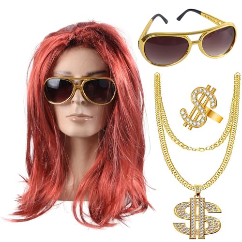 Wegiwuca 80er Jahre Curly Rock Perücke Halskette Sonnenbrillen Hippie Kostüm Set Kostümzubehör Halloween Dress Requisiten Für Partys Wegiwuca 80er Jahre Curly Rock Perücke Halskette Sonnenbrillen Hippie Kostüm Set Kostümzubehör Halloween Dress Requisiten Für Partys von Wegiwuca