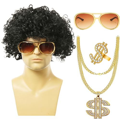 Wegiwuca 80er Jahre Curly Rock Perücke Halskette Sonnenbrillen Hippie Kostüm Set Kostümzubehör Halloween Dress Requisiten Für Partys Wegiwuca 80er Jahre Curly Rock Perücke Halskette Sonnenbrillen Hippie Kostüm Set Kostümzubehör Halloween Dress Requisiten Für Partys von Wegiwuca