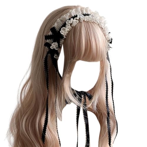 Wegiwuca Frauen Gothic Schleife Spitze Kopfschmuck mit schönem Spitzenband Stirnband Subkultur Cosplay Volant Kopfbedeckung Foto Requisiten Gothic Kopfschmuck von Wegiwuca