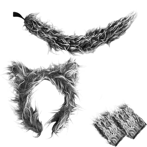 Wegiwuca Kinder Und Erwachsener Eleganter Wolf Kostümzubehör Stabil Wollohr Und Schwanz Für Geburtstagsfeier Halloweens Outfit Wegiwuca Kinder Und Erwachsener Eleganter Wolf Kostümzubehör Stabil Wollohr Und Schwanz Für Geburtstagsfeier Halloweens Outfit von Wegiwuca