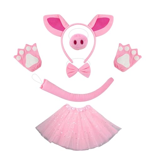 Wegiwuca Piggy Kostüm Set Mit Piggy Tail Bowtie Handschuh Und Stirnband Halloween Dress Up Outfit Für Kid Birthday Cosplay von Wegiwuca