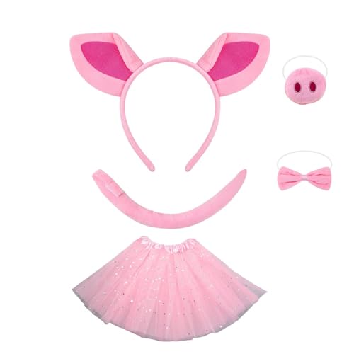 Wegiwuca Piggy Kostüm Set Mit Piggy Tail Bowtie Handschuh Und Stirnband Halloween Dress Up Outfit Für Kid Birthday Cosplay von Wegiwuca