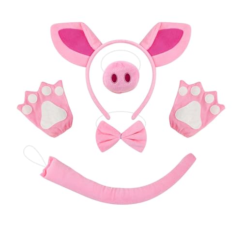 Wegiwuca Piggy Kostüm Set Mit Piggy Tail Bowtie Handschuh Und Stirnband Halloween Dress Up Outfit Für Kid Birthday Cosplay von Wegiwuca