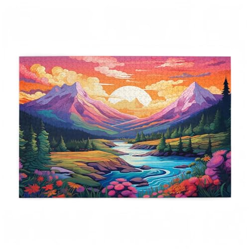 Berg Puzzle Landschaft Puzzle Große 500 Teile Erwachsene, Clevere Rätsel, Geschicklichkeitsspiel für die Ganze Familie, Holz Farbenfrohes Jigsaws mit Geschenkbox Verpackung, Zimmer Deko 52x38cm D-649 von Wehsaeho