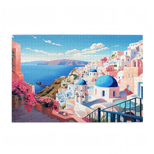 Blume Puzzle Ägäisches Meer Puzzle Große 300 Teile Erwachsene, Clevere Rätsel, Geschicklichkeitsspiel für die Ganze Familie, Holz Farbenfrohes Jigsaws mit Geschenkbox, Deko Wohnzimmer 38x26cm D-638 von Wehsaeho