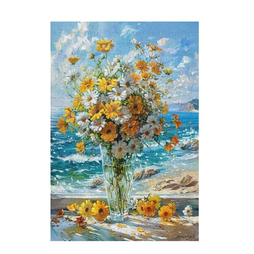 Blume Puzzle Meer Puzzle Große 300 Teile Erwachsene, Clevere Rätsel, Geschicklichkeitsspiel für die Ganze Familie, Holz Farbenfrohes Jigsaws mit Geschenkbox Verpackung, Zimmer Deko 38x26cm D-1035 von Wehsaeho
