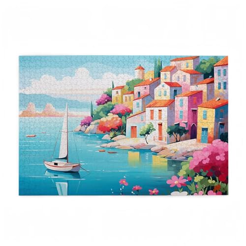 Boot Puzzle Berg Puzzle Große 1500 Teile Erwachsene, Clevere Rätsel, Geschicklichkeitsspiel für die Ganze Familie, Holz Farbenfrohes Jigsaws mit Geschenkbox Verpackung, Zimmer Deko 87x57cm D-710 von Wehsaeho