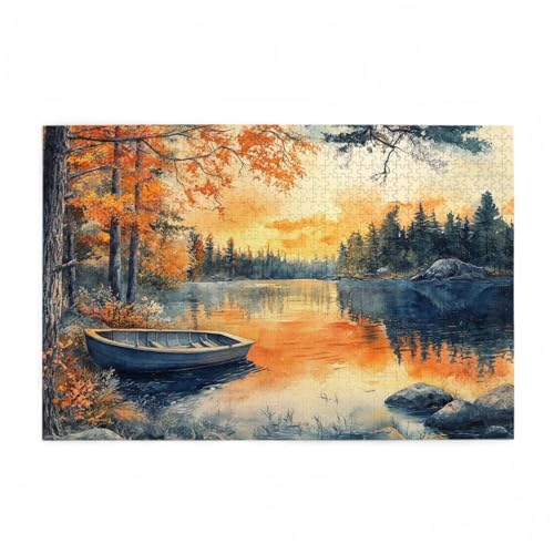 Boot Puzzle Herbst Puzzle Große 1500 Teile Erwachsene, Clevere Rätsel, Geschicklichkeitsspiel für die Ganze Familie, Holz Farbenfrohes Jigsaws mit Geschenkbox Verpackung, Zimmer Deko 87x57cm D-316 von Wehsaeho