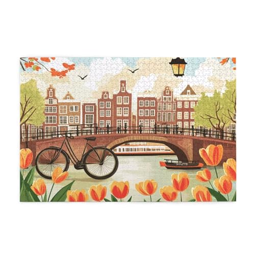 Brücke Puzzle Blume Puzzle Große 5000 Teile Erwachsene, Clevere Rätsel, Geschicklichkeitsspiel für die Ganze Familie, Holz Farbenfrohes Jigsaws mit Geschenkbox, Geschenke für Frauen 105x156cm E-1676 von Wehsaeho
