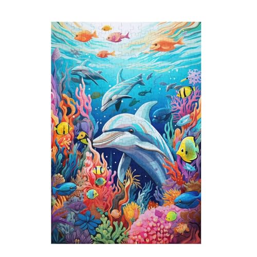 Delphin Puzzle Meer Puzzle Große 200 Teile Erwachsene, Clevere Rätsel, Geschicklichkeitsspiel für die Ganze Familie, Holz Farbenfrohes Jigsaws mit Geschenkbox Verpackung, Zimmer Deko 35x25cm D-1438 von Wehsaeho