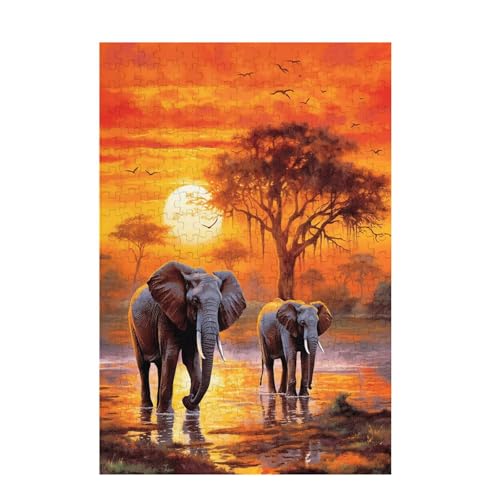 Elefant Puzzle Bird Puzzle Große 300 Teile Erwachsene, Clevere Rätsel, Geschicklichkeitsspiel für die Ganze Familie, Holz Farbenfrohes Jigsaws mit Geschenkbox Verpackung, Zimmer Deko 38x26cm D-1181 von Wehsaeho