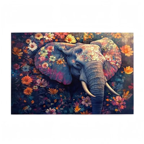 Elefant Puzzle Blume Puzzle Große 300 Teile Erwachsene, Clevere Rätsel, Geschicklichkeitsspiel für die Ganze Familie, Holz Farbenfrohes Jigsaws mit Geschenkbox Verpackung, Zimmer Deko 38x26cm D-311 von Wehsaeho