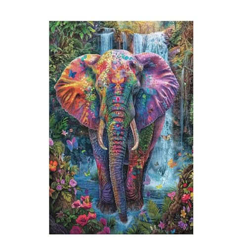 Elefant Puzzle Fallen Puzzle Große 1000 Teile Erwachsene, Clevere Rätsel, Geschicklichkeitsspiel für die Ganze Familie, Holz Farbenfrohes Jigsaws mit Geschenkbox Verpackung, Zimmer Deko 75x50cm D-941 von Wehsaeho