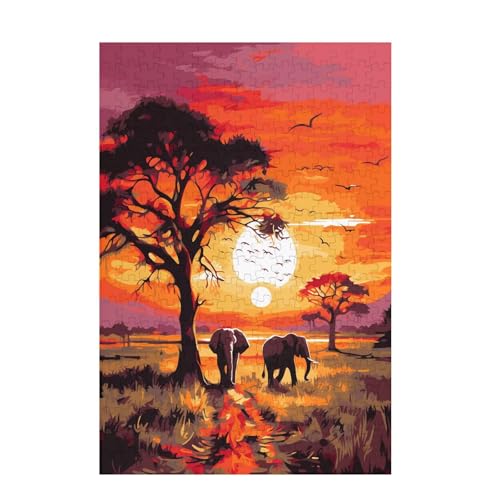 Elefant Puzzle Sonnenuntergang Puzzle Große 200 Teile Erwachsene, Clevere Rätsel, Geschicklichkeitsspiel für die Ganze Familie, Holz Farbenfrohes Jigsaws mit Geschenkbox, Zimmer Deko 35x25cm D-1519 Elefant Puzzle Sonnenuntergang Puzzle Große 200 Teile Erwachsene, Clevere Rätsel, Geschicklichkeitsspiel für die Ganze Familie, Holz Farbenfrohes Jigsaws mit Geschenkbox, Zimmer Deko 35x25cm D-1519 von Wehsaeho