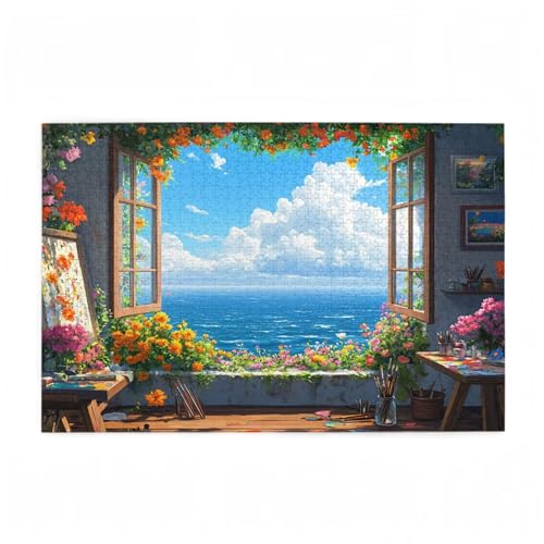 Fensterbank Puzzle Meer Puzzle Große 500 Teile Erwachsene, Clevere Rätsel, Geschicklichkeitsspiel für die Ganze Familie, Holz Farbenfrohes Jigsaws mit Geschenkbox Verpackung, Zimmer Deko 52x38cm D-77 von Wehsaeho