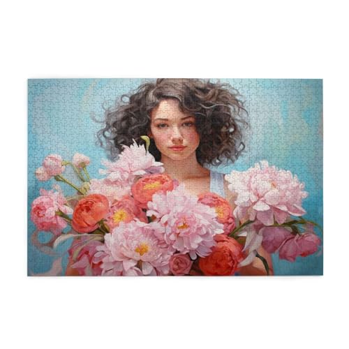 Frau Puzzle Blume Puzzle Große 1500 Teile Erwachsene, Clevere Rätsel, Geschicklichkeitsspiel für die Ganze Familie, Holz Farbenfrohes Jigsaws, Geschenkbox Verpackung, Deko Wohnzimmer 87x57cm E-268 von Wehsaeho