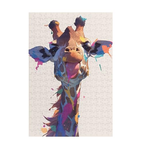 Giraffe Puzzle Farbe Puzzle Große 200 Teile Erwachsene, Clevere Rätsel, Geschicklichkeitsspiel für die Ganze Familie, Holz Farbenfrohes Jigsaws mit Geschenkbox Verpackung, Zimmer Deko 35x25cm D-984 von Wehsaeho