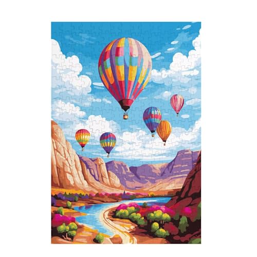 Heißluftballon Puzzle Landschaft Puzzle Große 300 Teile Erwachsene, Clevere Rätsel, Geschicklichkeitsspiel für die Ganze Familie, Holz Farbenfrohes Jigsaws mit Geschenkbox, Zimmer Deko 38x26cm D-1421 von Wehsaeho