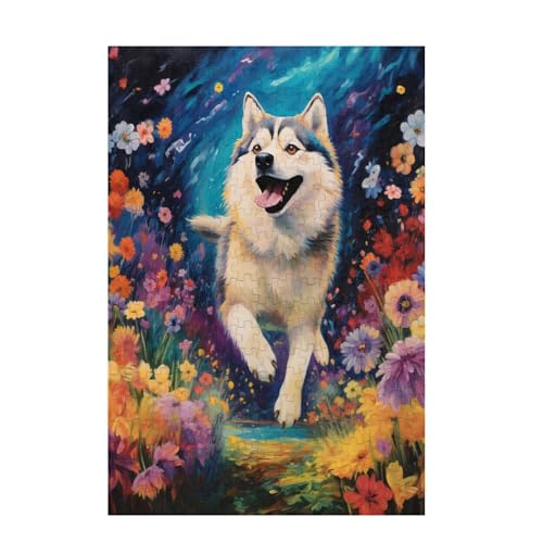 Hund Puzzle Blume Puzzle Große 500 Teile Erwachsene, Clevere Rätsel, Geschicklichkeitsspiel für die Ganze Familie, Holz Farbenfrohes Jigsaws mit Geschenkbox Verpackung, Zimmer Deko 52x38cm D-1434 von Wehsaeho