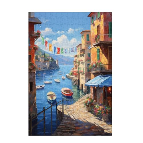 Italien Puzzle Meer Puzzle Große 300 Teile Erwachsene, Clevere Rätsel, Geschicklichkeitsspiel für die Ganze Familie, Holz Farbenfrohes Jigsaws mit Geschenkbox Verpackung, Zimmer Deko 38x26cm D-1598 von Wehsaeho