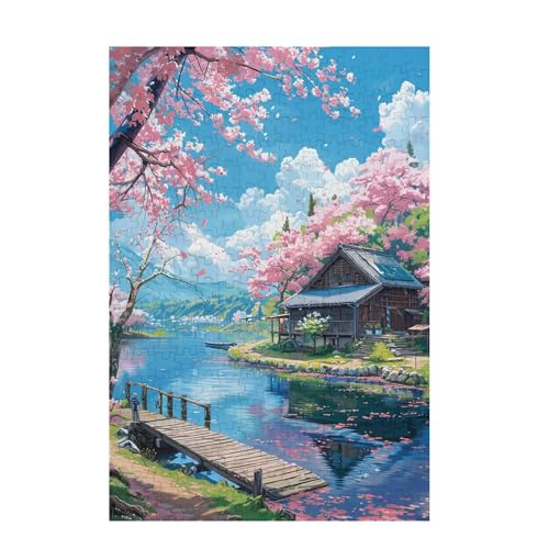 Japan Puzzle Kirschblüten Puzzle Große 200 Teile Erwachsene, Clevere Rätsel, Geschicklichkeitsspiel für die Ganze Familie, Holz Farbenfrohes Jigsaws mit Geschenkbox, Zimmer Deko 35x25cm D-1276 von Wehsaeho