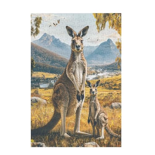 Känguru Puzzle Berg Puzzle Große 300 Teile Erwachsene, Clevere Rätsel, Geschicklichkeitsspiel für die Ganze Familie, Holz Farbenfrohes Jigsaws mit Geschenkbox Verpackung, Zimmer Deko 38x26cm D-1270 von Wehsaeho
