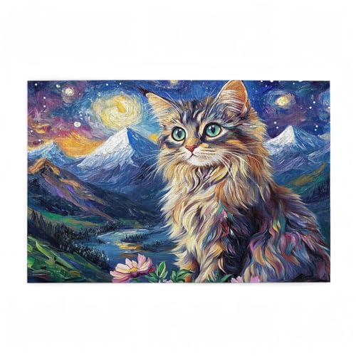 Katze Puzzle Berg Puzzle Große 1000 Teile Erwachsene, Clevere Rätsel, Geschicklichkeitsspiel für die Ganze Familie, Holz Farbenfrohes Jigsaws mit Geschenkbox Verpackung, Zimmer Deko 75x50cm D-318 von Wehsaeho