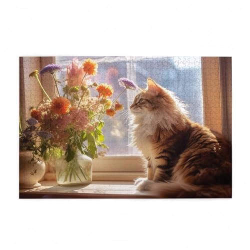 Katze Puzzle Blume Puzzle Große 500 Teile Erwachsene, Clevere Rätsel, Geschicklichkeitsspiel für die Ganze Familie, Holz Farbenfrohes Jigsaws mit Geschenkbox Verpackung, Zimmer Deko 52x38cm D-203 Katze Puzzle Blume Puzzle Große 500 Teile Erwachsene, Clevere Rätsel, Geschicklichkeitsspiel für die Ganze Familie, Holz Farbenfrohes Jigsaws mit Geschenkbox Verpackung, Zimmer Deko 52x38cm D-203 von Wehsaeho