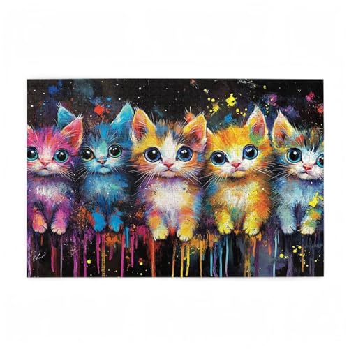 Katze Puzzle Farbe Puzzle Große 200 Teile Erwachsene, Clevere Rätsel, Geschicklichkeitsspiel für die Ganze Familie, Holz Farbenfrohes Jigsaws mit Geschenkbox Verpackung, Zimmer Deko 35x25cm D-399 von Wehsaeho