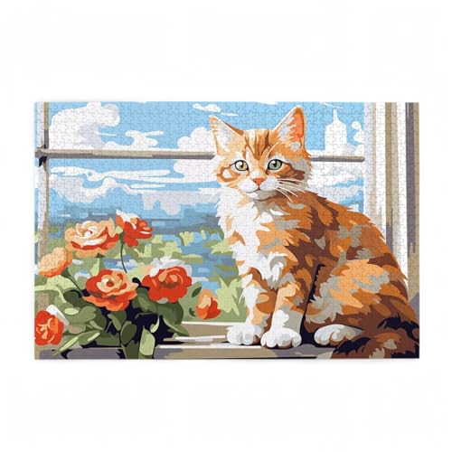 Katze Puzzle Fensterbank Puzzle Große 3000 Teile Erwachsene, Clevere Rätsel, Geschicklichkeitsspiel für die Ganze Familie, Holz Farbenfrohes Jigsaws mit Geschenkbox, Zimmer Deko 81x122cm D-720 von Wehsaeho