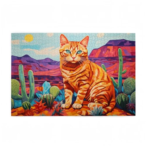 Katze Puzzle Landschaft Puzzle Große 1000 Teile Erwachsene, Clevere Rätsel, Geschicklichkeitsspiel für die Ganze Familie, Holz Farbenfrohes Jigsaws mit Geschenkbox, Geschenke für Frauen 75x50cm D-701 von Wehsaeho