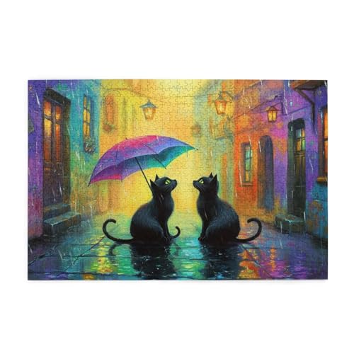 Katze Puzzle Straße Puzzle Große 1500 Teile Erwachsene, Clevere Rätsel, Geschicklichkeitsspiel für die Ganze Familie, Holz Farbenfrohes Jigsaws mit Geschenkbox, Geschenke für Frauen 87x57cm E-1097 von Wehsaeho