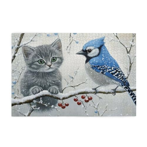 Katze Puzzle Winter Puzzle 300 Teile Erwachsene, Clevere Rätsel, Geschicklichkeitsspiel für die Ganze Familie, Holz Farbenfrohes Jigsaws mit Geschenkbox Verpackung, Geschenke für Frauen 38x26cm E-379 von Wehsaeho