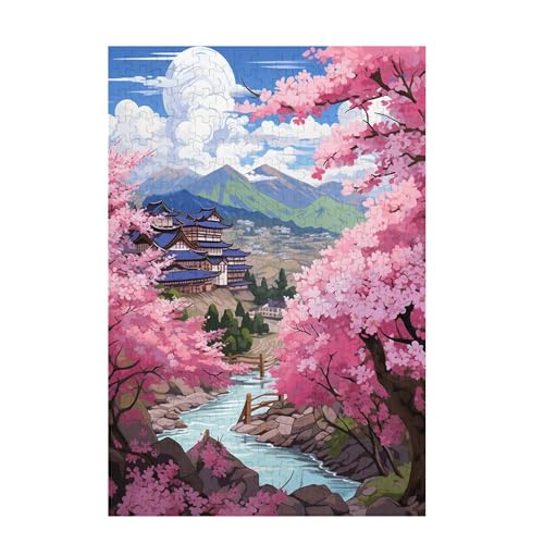 Kirschblüten Puzzle Berg Puzzle Große 200 Teile Erwachsene, Clevere Rätsel, Geschicklichkeitsspiel für die Ganze Familie, Holz Farbenfrohes Jigsaws mit Geschenkbox, Geschenke für Frauen 35x25cm D-1755 von Wehsaeho