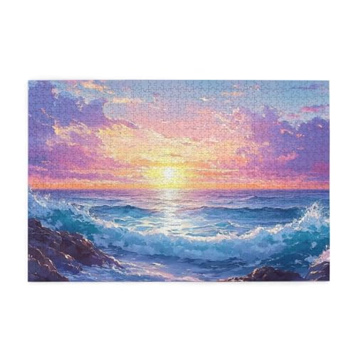 Meer Puzzle Sonnenuntergang Puzzle Große 1500 Teile Erwachsene, Clevere Rätsel, Geschicklichkeitsspiel für die Ganze Familie, Holz Farbenfrohes Jigsaws mit Geschenkbox, Deko Wohnzimmer 87x57cm E-1113 von Wehsaeho