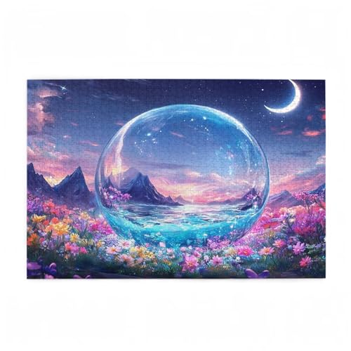 Mond Puzzle Blume Puzzle Große 1500 Teile Erwachsene, Clevere Rätsel, Geschicklichkeitsspiel für die Ganze Familie, Holz Farbenfrohes Jigsaws mit Geschenkbox Verpackung, Zimmer Deko 87x57cm D-158 von Wehsaeho