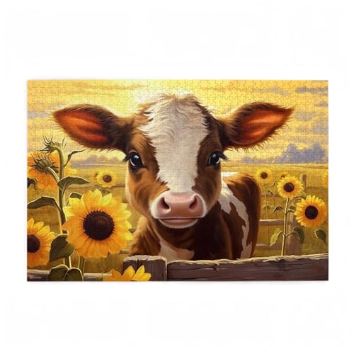 Ochse Puzzle Sonnenblume Puzzle Große 500 Teile Erwachsene, Clevere Rätsel, Geschicklichkeitsspiel für die Ganze Familie, Holz Farbenfrohes Jigsaws mit Geschenkbox, Geschenke für Frauen 52x38cm D-718 von Wehsaeho