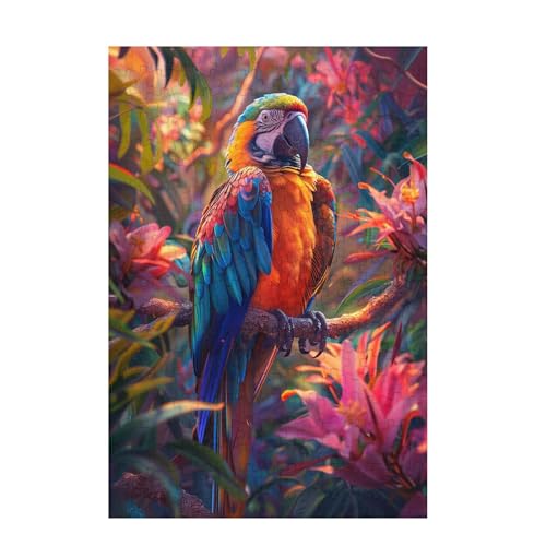 Papagei Puzzle Blume Puzzle Große 200 Teile Erwachsene, Clevere Rätsel, Geschicklichkeitsspiel für die Ganze Familie, Holz Farbenfrohes Jigsaws mit Geschenkbox Verpackung, Zimmer Deko 35x25cm D-955 von Wehsaeho