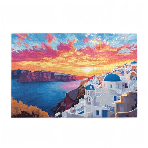 Puzzle 1000 Teile Ägäisches Meer Puzzle Sonnenuntergang Kreative Holz Jigsaws für Erwachsene mit Geschenkbox Verpackung, Impossible Herausfordernde Familie Aktivität Spiele, Zimmer Deko 75x50cm D-388 von Wehsaeho