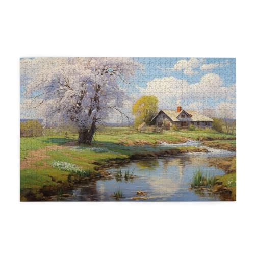 Puzzle 1000 Teile Baum Puzzle Ländlich DIY Kreative Holz Jigsaws für Erwachsene mit Geschenkbox Verpackung, Impossible Herausfordernde Familie Aktivität Spiele, Deko Wohnzimmer Geschenke 75x50cm E-474 von Wehsaeho