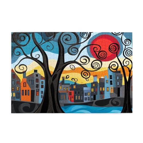 Puzzle 1000 Teile Baum des Lebens Puzzle Sonnenuntergang DIY Kreative Holz Jigsaws für Erwachsene mit Geschenkbox Verpackung, Herausfordernde Familie Aktivität Spiele, Deko Wohnzimmer 75x50cm E-1336 von Wehsaeho